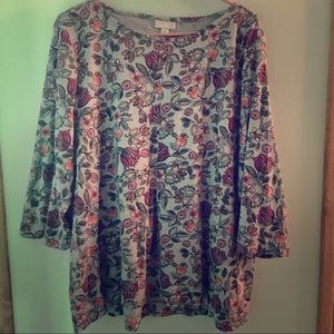Sage floral print j.jill med.-weight 3/4sleeve tee